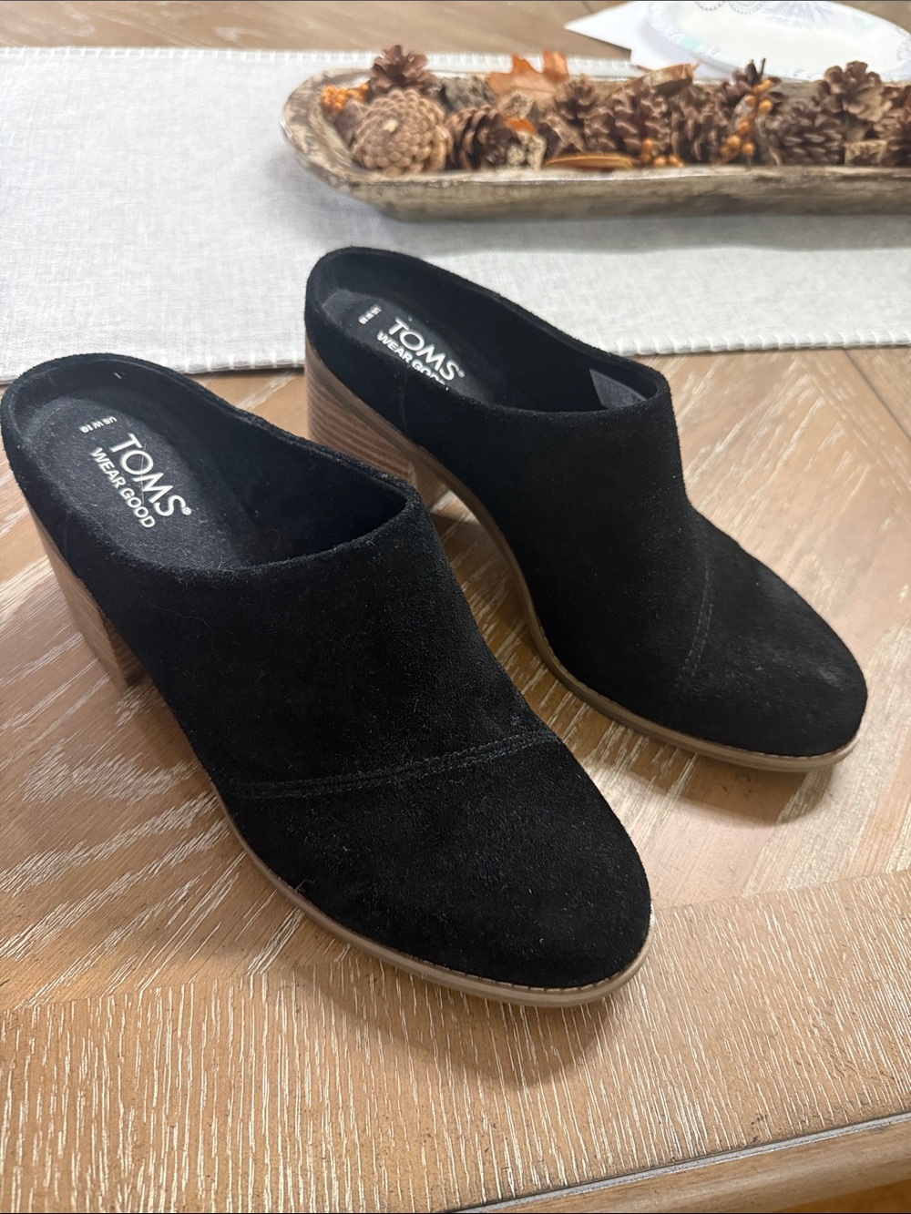 TOMS Black Suede Slip-On Mule Heels